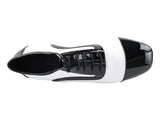 C916102<BR>Black Patent & White Leather