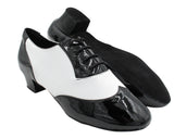 CM100101<BR>Black Patent & White Leather & Latin Heel