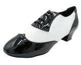 CM100101<BR>Black Patent & White Leather & Latin Heel