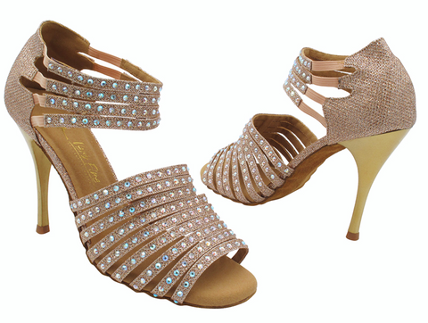 2934Bling <BR>Champagne Glitter Satin with Gold Heel