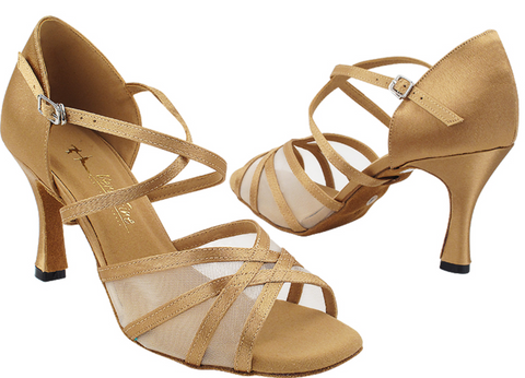 SERA1605 <BR>Brown Satin & Flesh Mesh