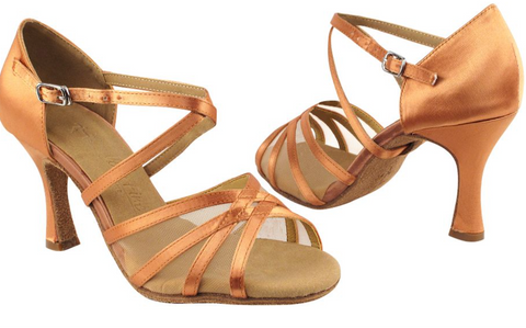 SERA1605 <BR>Tan Satin & Flesh Mesh